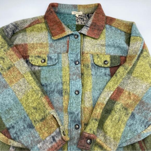 Shop Steveie Button Up Check Plaid Shirt Jacket Shacket with Pockets-Green XL - Picture 2 of 8
